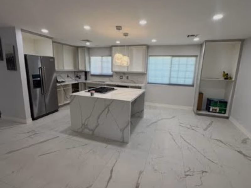Full kitchen renovation with large-format tile in La Quinta CA, Noe Rivera Painting